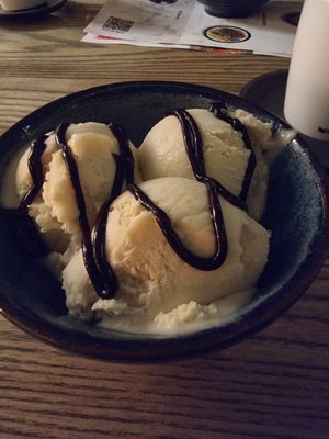 Miso caramel ice cream with toffee sauce at Wagamama - New St in Birmingham