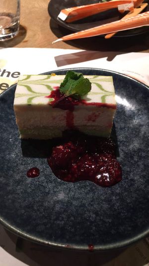 Mango matcha layered cake.  at Wagamama - New St in Birmingham