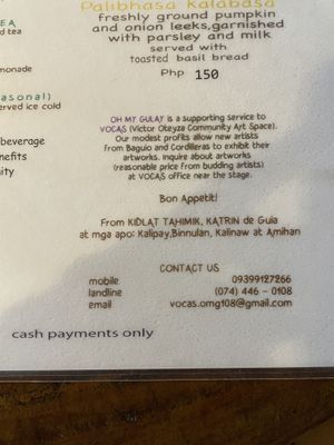 Cash only and contract details   at Oh My Gulay in Baguio City