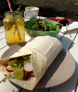 Delicious wrap with dates, grapes and vegan cream cheese at Café Frida in Ulm