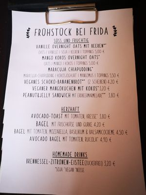 Carte des encas at Café Frida in Ulm