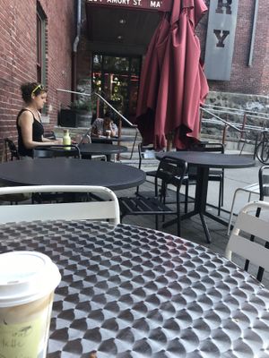 Outside seating (dog friendly) at Ula Cafe in Jamaica Plain