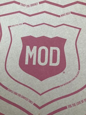 mod pizza box.  at Mod Pizza in Easton