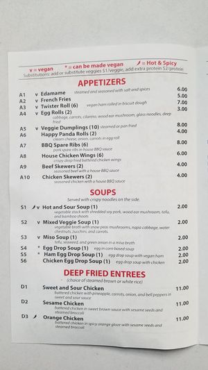 Menu 1 at Happy Panda in Plano