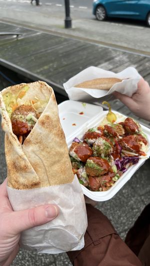 Flatbread wrap (large) and salad box with pitta  at Fal Falafel in Falmouth