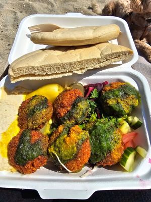 Falafels & Hummus in a box. at Fal Falafel in Falmouth