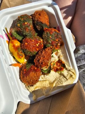 Falafels & Hummus in a box. at Fal Falafel in Falmouth