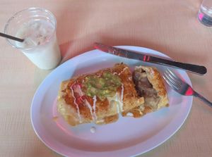 Soy asada chimichunga and a coconut milk horchata at House of Mexica in Reno