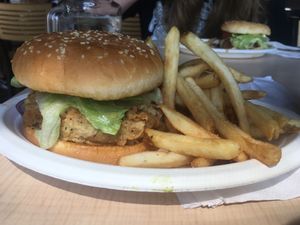 The crispy chicken patty with regular fries at House of Mexica in Reno