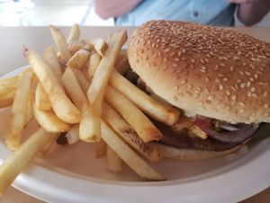 Mexica burger and fries at House of Mexica in Reno