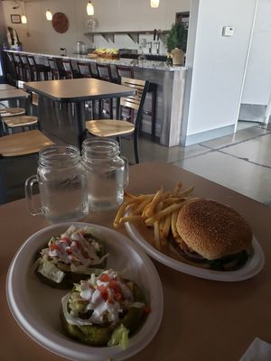 Sopes and mexica burger at House of Mexica in Reno