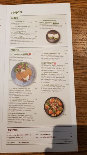 Vegan menu at Wagamama - Fulham Broadway in South West London