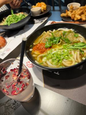 Vegan ramen with gyoza and cherry lemonade at Wagamama - City Centre in Glasgow