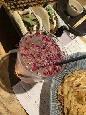 Mushroom bao buns and Cherry Blossom lemonade   at Wagamama - Great Marlborough in London