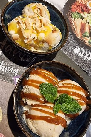 Vegan ice cream: miso caramel and coconut reika at Wagamama in Grays