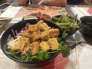 Tofu domburi with edamame   at Wagamama - New Mersey in Liverpool