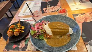 Vegan corn dogs and vegatsu   at Wagamama - St Peters Square in Manchester