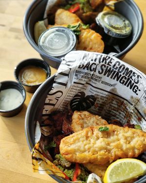 Tempura F-ish + Bang Bang Yaki Imo takeaway for #Veganuary 2022 at Wagamama - North Greenwich in South East London