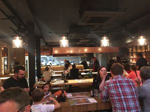 Modern cantine type  at Wagamama in Oxford