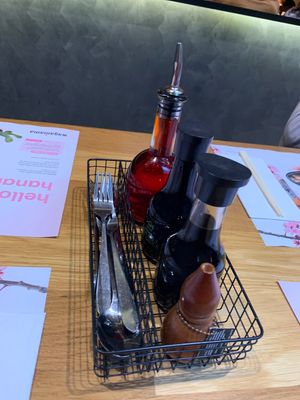 Usual accoutrements  at Wagamama in Richmond Upon Thames