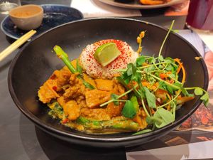 Tender vegan chicken coconut kare at Wagamama in Salisbury