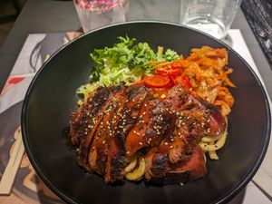 Veganuary special : lion's mane mushroom stake and udon at Wagamama - Wembley in North West London