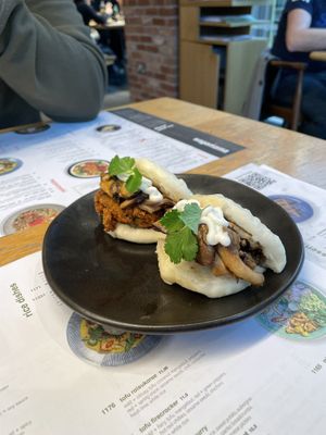 Mushroom aubergine bao buns  at Wagamama in Fareham