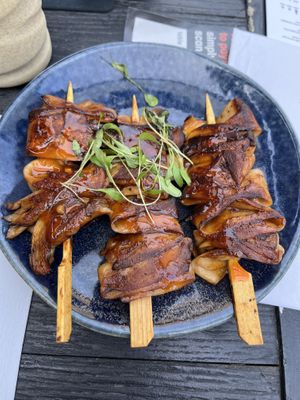 King oyster mushroom skewers  at Wagamama - Wimbledon in South West London