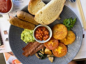 Big vegan breakfast they are serving breakfast and brunch now at this branch with lots of vegan breakfast options and oat milk for coffees    at Wagamama - Wimbledon in South West London
