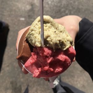 Chocolate strawberry and pistache   at Gelateria dei Gracchi in Rome