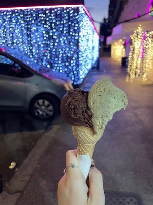 Dark chocolate and pistachio gelato   at Gelateria dei Gracchi in Rome