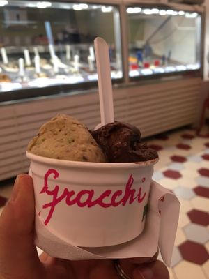 Pistachio and chocolate orange  at Gelateria dei Gracchi in Rome