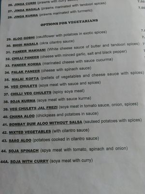 Vegan menu at Jai Mata Di in Tenerife
