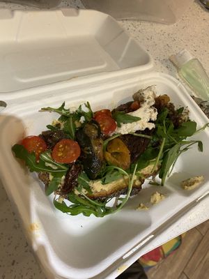 some kind of houmous, roasted veg and tempeh toast? at Pipoca Vegan in South West London