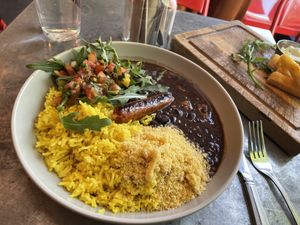 Feijoada and Cassava chips  at Pipoca Vegan in South West London
