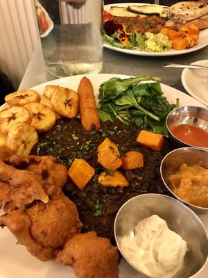 Brunch with plantains and black beans at Pipoca Vegan in South West London