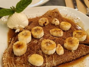 Banana cinnamon crepe with ice cream at Pipoca Vegan in South West London