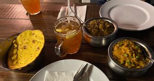 2 vegan mains, Missi Roti and Malawi Shandy    at Garnish Indian Restaurant in Swakopmund