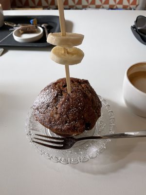Chocolade- banaan muffin at Stoet in Enschede