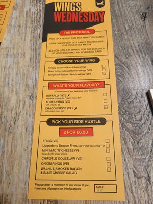 Wing challenge card at Brewdog in Cardiff