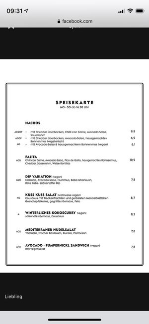 Speisekarte nach 16.30  at Liebling in Vienna