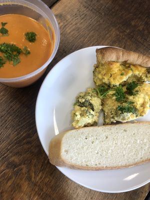 Vegan quiche and tomatoe soup for lunch at Knifey Spooney in Kingston
