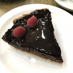 A rich, dark chocolate and raspberry tart - vegan! at La Duchesse in North London