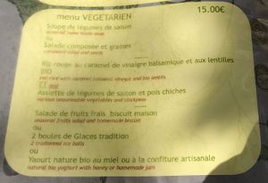 menu vegetarien (August 2018) at Le Comptoir Nature in Le Somail