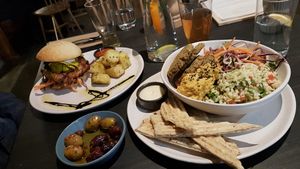 Tempeh Burger and Falafel Salad Bowl at The Fermentist in Christchurch