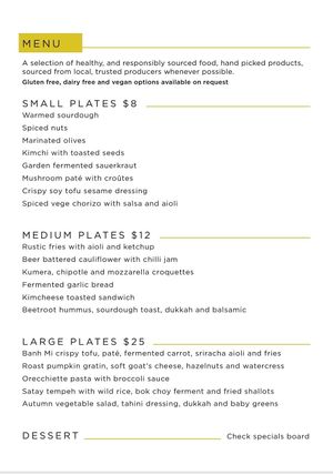 The Fermentist sharing plates menu at The Fermentist in Christchurch