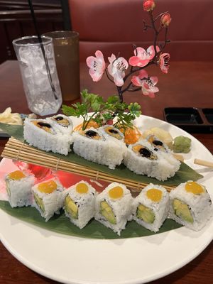On top sweet potato tempura roll and bottom avocado-mango roll  at 7 Nana in North Billerica