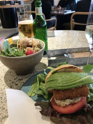 Vegan fish burger and soy rice bowl 💚 at Cosme Kitchen Adaptation in Osaka