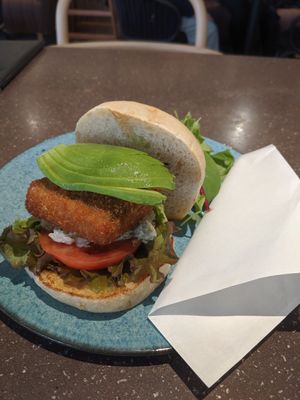 "fish" burger at Cosme Kitchen Adaptation in Osaka