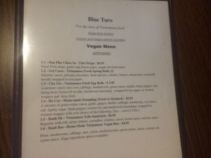Menu 1 at Blue Taro in Rochester